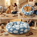 Small Medium Pet Donut Bed-60cm outer diameter, Soft Plush Round Dog Bed and Cat Bed with Raised Rim, Cozy Calming Pet Sleeping Cushion, Blue Cloud Pattern Washable Pet Bed for Small Medium Dogs Cats Puppies and Kittens