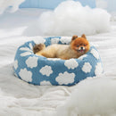 Small Medium Pet Donut Bed-60cm outer diameter, Soft Plush Round Dog Bed and Cat Bed with Raised Rim, Cozy Calming Pet Sleeping Cushion, Blue Cloud Pattern Washable Pet Bed for Small Medium Dogs Cats Puppies and Kittens