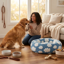 Medium Large Pet Donut Bed (Blue background with white clouds)-80cm outer diameter, Soft Plush Round Dog Bed and Cat Bed with Raised Rim, Cozy Calming Pet Sleeping Cushion, Blue Cloud Pattern Washable Pet Bed for Medium Large Dogs and Cats