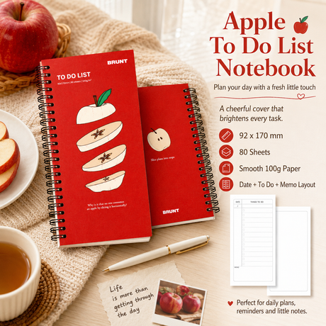 Fruit Series To Do List Notebook (Apple) – Spiral Bound Journal with Cute Fruit Cover, 80 Sheets, Portable Planner for Daily Notes, Study, Office and Personal Organisation
