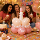 Birthday Cake Balloon Garland Kit (Pink Material kit)– DIY Party Decoration Set with HBD Balloons, Ribbon and Glue Dots, Creative Table Centrepiece for Birthday Celebrations, Photo Props and Event Decor