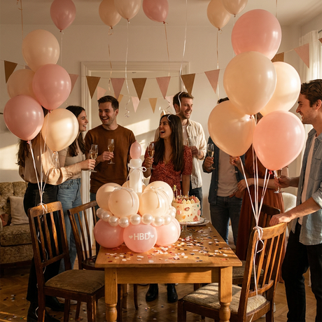Birthday Cake Balloon Garland Kit (Pink Material kit)– DIY Party Decoration Set with HBD Balloons, Ribbon and Glue Dots, Creative Table Centrepiece for Birthday Celebrations, Photo Props and Event Decor