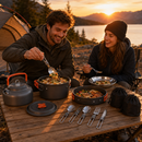 11PCS Orange Camping Cookware Set – Lightweight Aluminium Camping Pots, Frying Pan, Kettle & Stainless Steel Cutlery, Portable Non-Stick Outdoor Cooking Set for 2-3 Person Camping, Hiking, Backpacking & Picnic