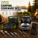 11PCS Green Camping Cookware Set – Lightweight Aluminium Camping Pots, Frying Pan, Kettle & Stainless Steel Cutlery, Portable Non-Stick Outdoor Cooking Set for 2-3 Person Camping, Hiking, Backpacking & Picnic