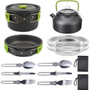 11PCS Green Camping Cookware Set – Lightweight Aluminium Camping Pots, Frying Pan, Kettle & Stainless Steel Cutlery, Portable Non-Stick Outdoor Cooking Set for 2-3 Person Camping, Hiking, Backpacking & Picnic