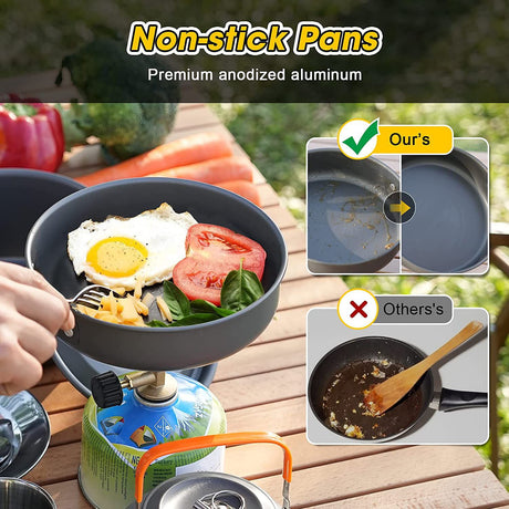 11PCS Green Camping Cookware Set – Lightweight Aluminium Camping Pots, Frying Pan, Kettle & Stainless Steel Cutlery, Portable Non-Stick Outdoor Cooking Set for 2-3 Person Camping, Hiking, Backpacking & Picnic