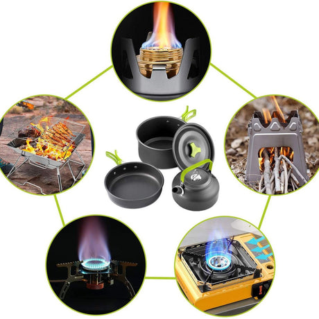11PCS Green Camping Cookware Set – Lightweight Aluminium Camping Pots, Frying Pan, Kettle & Stainless Steel Cutlery, Portable Non-Stick Outdoor Cooking Set for 2-3 Person Camping, Hiking, Backpacking & Picnic