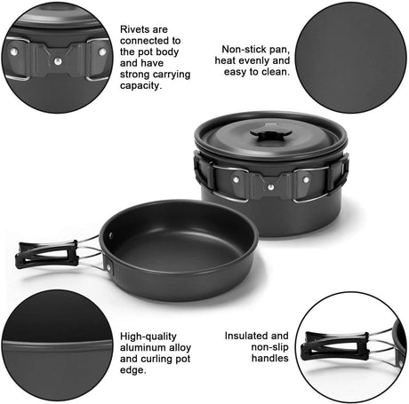 11PCS Green Camping Cookware Set – Lightweight Aluminium Camping Pots, Frying Pan, Kettle & Stainless Steel Cutlery, Portable Non-Stick Outdoor Cooking Set for 2-3 Person Camping, Hiking, Backpacking & Picnic
