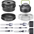 11PCS Black Camping Cookware Set – Lightweight Aluminium Camping Pots, Frying Pan, Kettle & Stainless Steel Cutlery, Portable Non-Stick Outdoor Cooking Set for 2-3 Person Camping, Hiking, Backpacking & Picnic