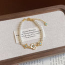 Pearl Flower Bracelet for Women – Adjustable Faux Pearl Beaded Bracelet with Gold Floral Charm, Elegant Lightweight Fashion Wrist Jewellery, Gift Box Included, Bridal, Birthday & Everyday Wear