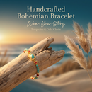Turquoise Beaded Bracelet for Women – Adjustable Vintage Boho Bracelet with Gold-Tone Oval Charm, Turquoise & Pearl Beads, Lightweight Bohemian Wrist Jewellery