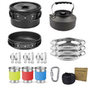 Black Camping Cookware Set for 2–3 People – Portable Outdoor Cooking Pot, Frying Pan & 1.1L Kettle Kit with Stainless Steel Plates, Cups & Cutlery, Lightweight Non-Stick Camping Cook Set for Hiking, Picnic, Backpacking & RV Travel