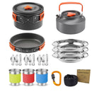 Orange Camping Cookware Set for 2–3 People – Portable Outdoor Cooking Pot, Frying Pan & 1.1L Kettle Kit with Stainless Steel Plates, Cups & Cutlery, Lightweight Non-Stick Camping Cook Set for Hiking, Picnic, Backpacking & RV Travel
