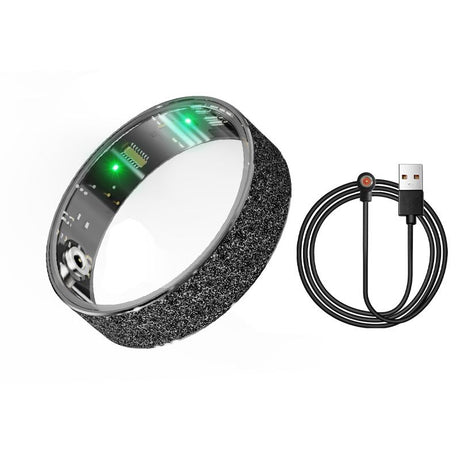 Smart Ring Size 12 (Black) – Frosted Black Wellness Tracker with Heart Rate, Blood Oxygen, Sleep, Steps and Mood Monitoring, IP68 Waterproof USB Magnetic Charging Ring