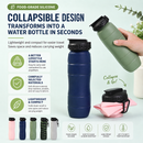 Camouflage green Collapsible Silicone Water Bottle - 650ml Foldable Travel Bottle with Straw Lid, Food Grade Silicone Hiking Flask, Leak Resistant Portable Water Bottle for Outdoor Sports Fitness Cycling