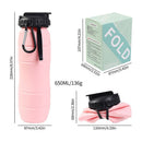 Pink Collapsible Silicone Water Bottle - 650ml Foldable Travel Bottle with Straw Lid, Food Grade Silicone Hiking Flask, Leak Resistant Portable Water Bottle for Outdoor Sports Fitness Cycling