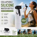 Gray Collapsible Silicone Water Bottle - 650ml Foldable Travel Bottle with Straw Lid, Food Grade Silicone Hiking Flask, Leak Resistant Portable Water Bottle for Outdoor Sports Fitness Cycling