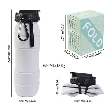 Gray Collapsible Silicone Water Bottle - 650ml Foldable Travel Bottle with Straw Lid, Food Grade Silicone Hiking Flask, Leak Resistant Portable Water Bottle for Outdoor Sports Fitness Cycling