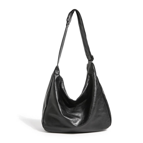 Black PU Leather Shoulder Bag - Large Capacity Hobo Handbag with Adjustable Strap, Soft Slouch Tote Purse for Women Daily Commute Shopping Travel and Casual Outings