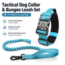 Blue Tactical Dog Collar and Bungee Lead Set (L size) - Padded Quick Release Collar with Control Handle and Shock Absorbing Leash for Medium and Large Dogs