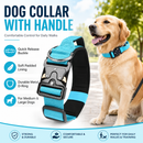 Blue Tactical Dog Collar for Large Dogs (M size)- Wide Padded Nylon Collar with Quick Release Metal Buckle, Control Handle and D-Ring for Walking and Training