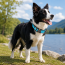 Blue Tactical Dog Collar for Large Dogs (M size)- Wide Padded Nylon Collar with Quick Release Metal Buckle, Control Handle and D-Ring for Walking and Training