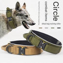 Blue Tactical Dog Collar for Large Dogs (XL size)- Wide Padded Nylon Collar with Quick Release Metal Buckle, Control Handle and D-Ring for Walking and Training