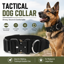 Black Tactical Dog Collar for Large Dogs (M size)- Wide Padded Nylon Collar with Quick Release Metal Buckle, Control Handle and D-Ring for Walking and Training