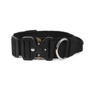 Black Tactical Dog Collar for Large Dogs (L size)- Wide Padded Nylon Collar with Quick Release Metal Buckle, Control Handle and D-Ring for Walking and Training