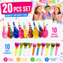 20 Piece Party Whistle and Blowout Set - 10 Whistle Balloons and 10 Party Blowers, Colourful Noise Makers for Birthdays, Celebrations and Party Bags