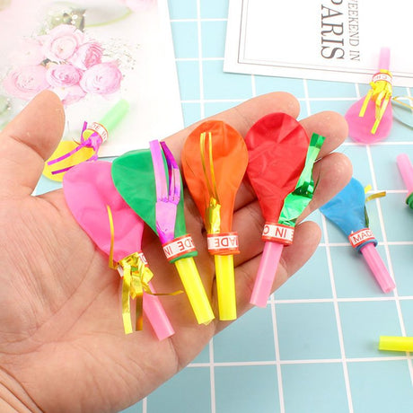 20 Piece Party Whistle and Blowout Set - 10 Whistle Balloons and 10 Party Blowers, Colourful Noise Makers for Birthdays, Celebrations and Party Bags