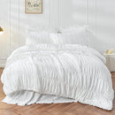 Textured Bohemian Ruffled Quilt Cover Set, Soft Crinkle Bedding Set with 1 Duvet Cover and 1 Pillowcases (Single)