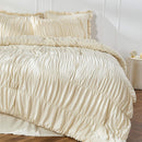 Wrinkle Textured Bedding Set - 3 Piece Quilt Cover and Pillowcase Set - Beige Bohemian Style（Double）