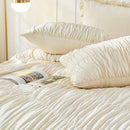 Wrinkle Textured Bedding Set - 3 Piece Quilt Cover and Pillowcase Set - Beige Bohemian Style（Queen）