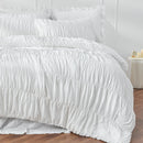 Wrinkle Textured Bedding Set - 3 Piece Quilt Cover and Pillowcase Set - White Bohemian Style（Double）