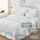 Wrinkle Textured Bedding Set - 3 Piece Quilt Cover and Pillowcase Set - White Bohemian Style（Queen）