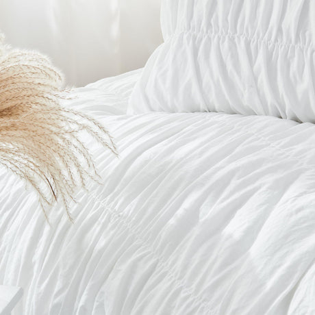 Wrinkle Textured Bedding Set - 3 Piece Quilt Cover and Pillowcase Set - White Bohemian Style（King）