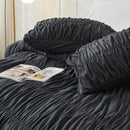 Textured Bohemian Ruffled Quilt Cover Set, Soft Crinkle Bedding Set with 1 Duvet Cover and 1 Pillowcases (Single)