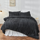 Wrinkle Textured Bedding Set - 3 Piece Quilt Cover and Pillowcase Set - Black Bohemian Style（Double）