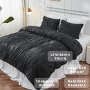 Wrinkle Textured Bedding Set - 3 Piece Quilt Cover and Pillowcase Set - Black Bohemian Style（Double）