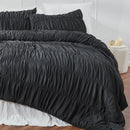 Wrinkle Textured Bedding Set - 3 Piece Quilt Cover and Pillowcase Set - Black Bohemian Style（King）