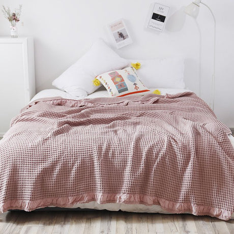Cotton Waffle Blanket - Dark Pink Textured Throw 110x160cm for Sofa, Office and Travel Use