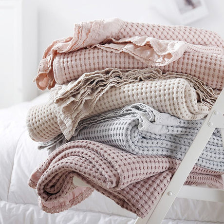 Cotton Waffle Blanket - Dark Pink Textured Throw 110x160cm for Sofa, Office and Travel Use