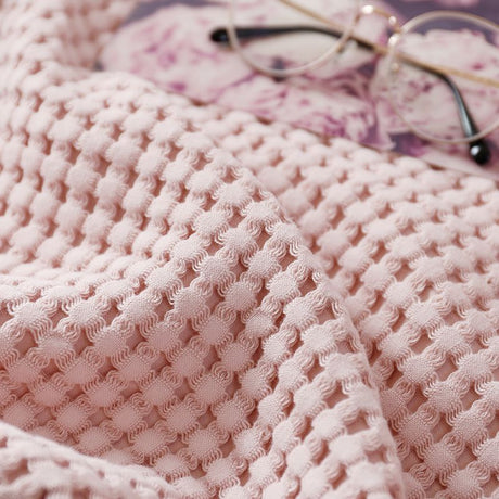 Cotton Waffle Blanket - Pink Textured Throw 110x160cm for Sofa, Office and Travel Use