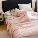 Pink Diamond Pattern Bamboo Fiber Summer Cooling Blanket 200×230cm for Bed Sofa Air Conditioned Room Lightweight Breathable Gauze Coverlet