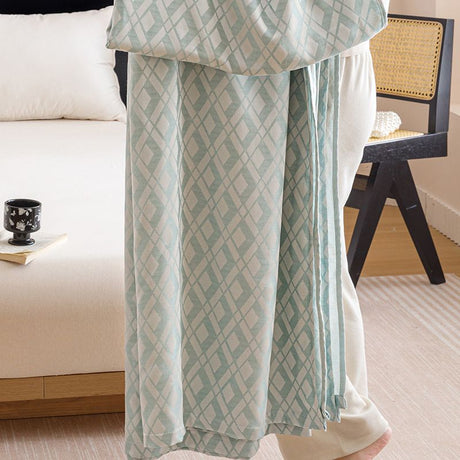 Blue Diamond Pattern Bamboo Fiber Summer Cooling Blanket 150×200cm for Bed Sofa Air Conditioned Room Lightweight Breathable Gauze Coverlet
