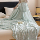 Blue Diamond Pattern Bamboo Fiber Summer Cooling Blanket 200×230cm for Bed Sofa Air Conditioned Room Lightweight Breathable Gauze Coverlet