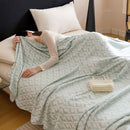 Blue Diamond Pattern Bamboo Fiber Summer Cooling Blanket 200×230cm for Bed Sofa Air Conditioned Room Lightweight Breathable Gauze Coverlet