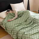 Green Diamond Pattern Bamboo Fiber Summer Cooling Blanket 150×200cm for Bed Sofa Air Conditioned Room Lightweight Breathable Gauze Coverlet