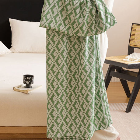 Green Diamond Pattern Bamboo Fiber Summer Cooling Blanket 200×230cm for Bed Sofa Air Conditioned Room Lightweight Breathable Gauze Coverlet